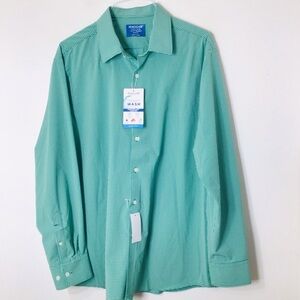 Haggar men dress shirt nwt green plaid 17